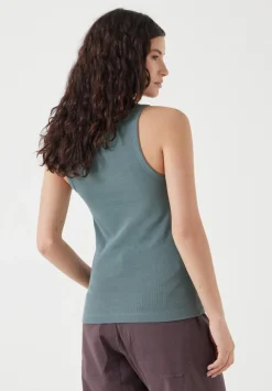 hush Tops & T-Shirts|High Neck Ribbed Vest Sage Green