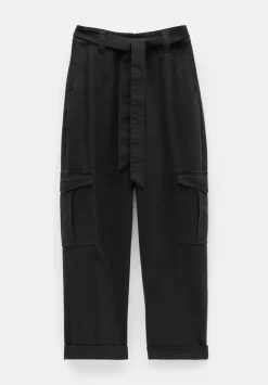 hush Trousers|High Waist Belted Trousers Washed Black