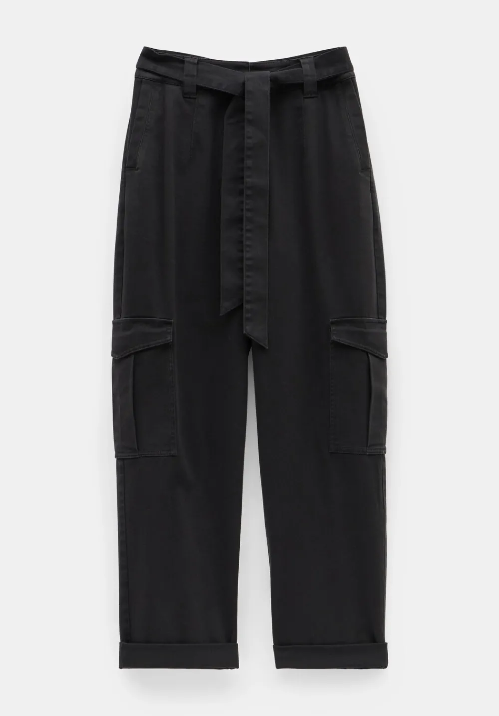 hush Trousers|High Waist Belted Trousers Washed Black