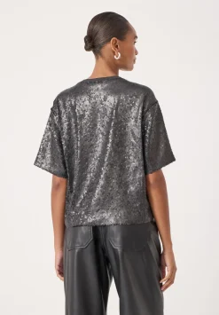hush Tops & T-Shirts|Holly Matte Sequin T-Shirt Gunmetal Grey