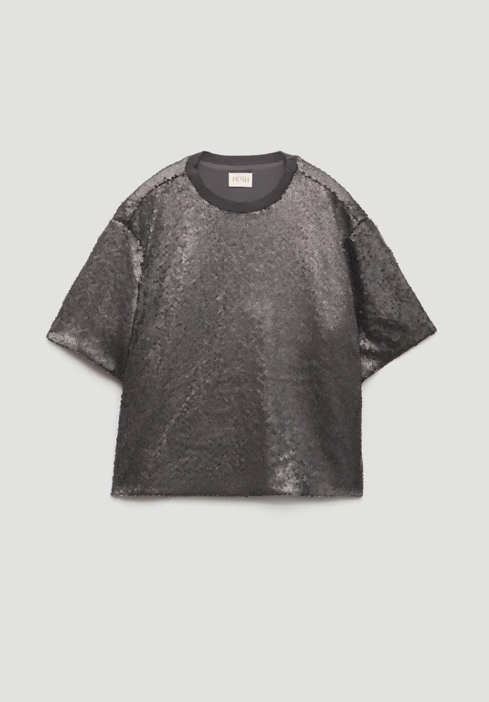 hush Tops & T-Shirts|Holly Matte Sequin T-Shirt Gunmetal Grey