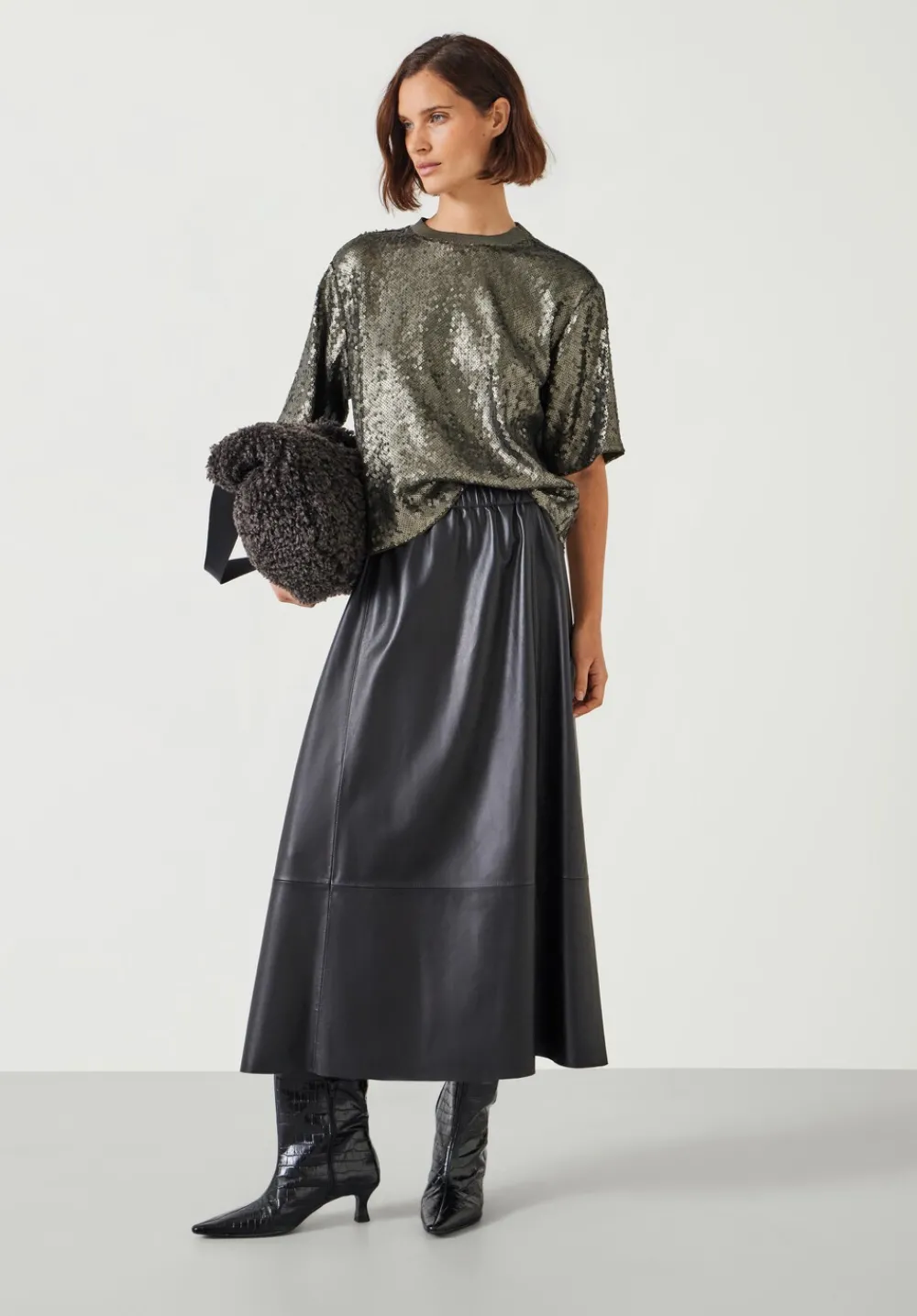 hush Tops & T-Shirts|Holly Sequin T-Shirt Matte Khaki Green Sequins