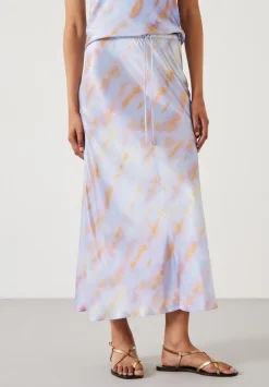hush Skirts|Indra Satin Midi Skirt Tie Dye Pastel