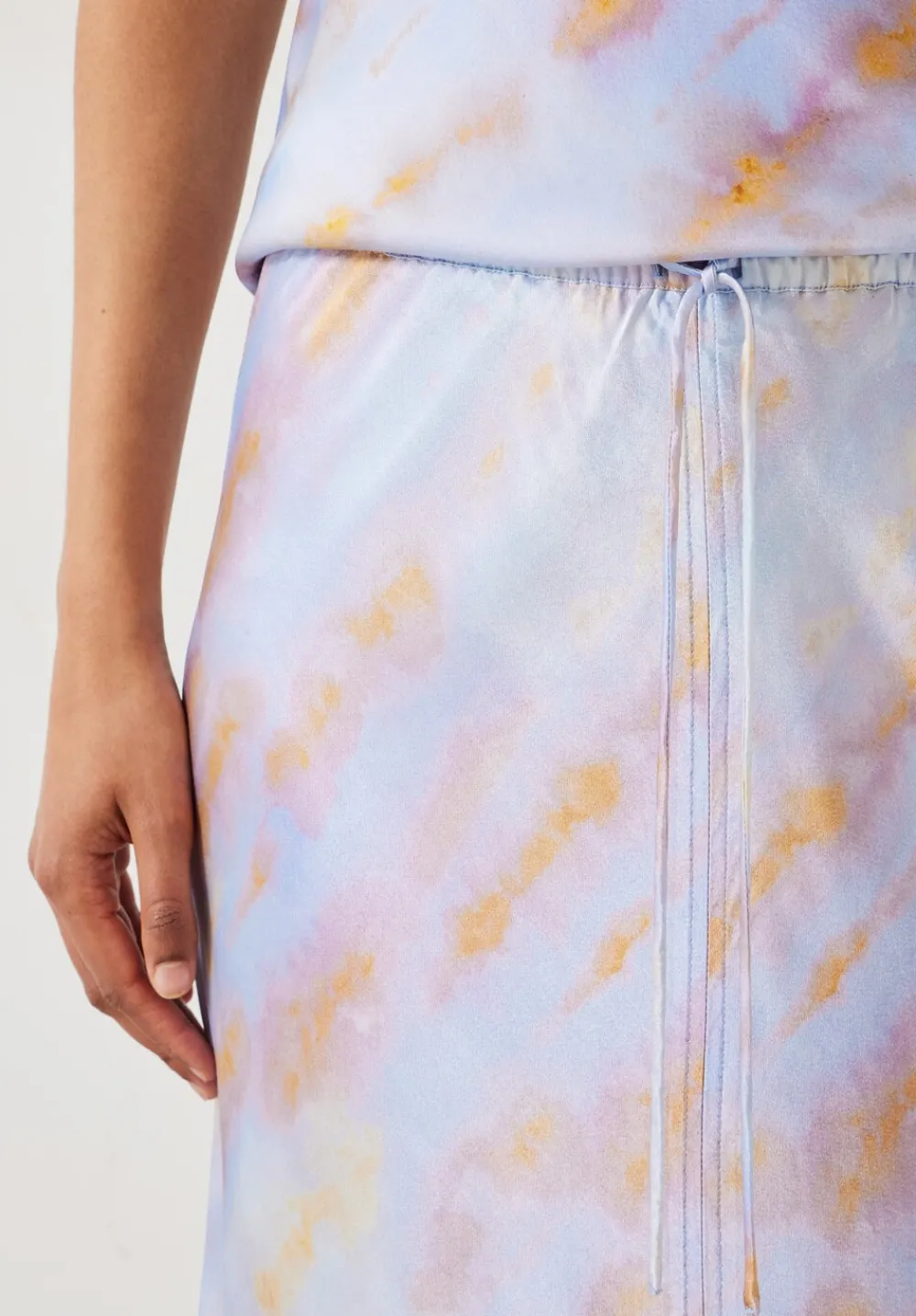 hush Skirts|Indra Satin Midi Skirt Tie Dye Pastel