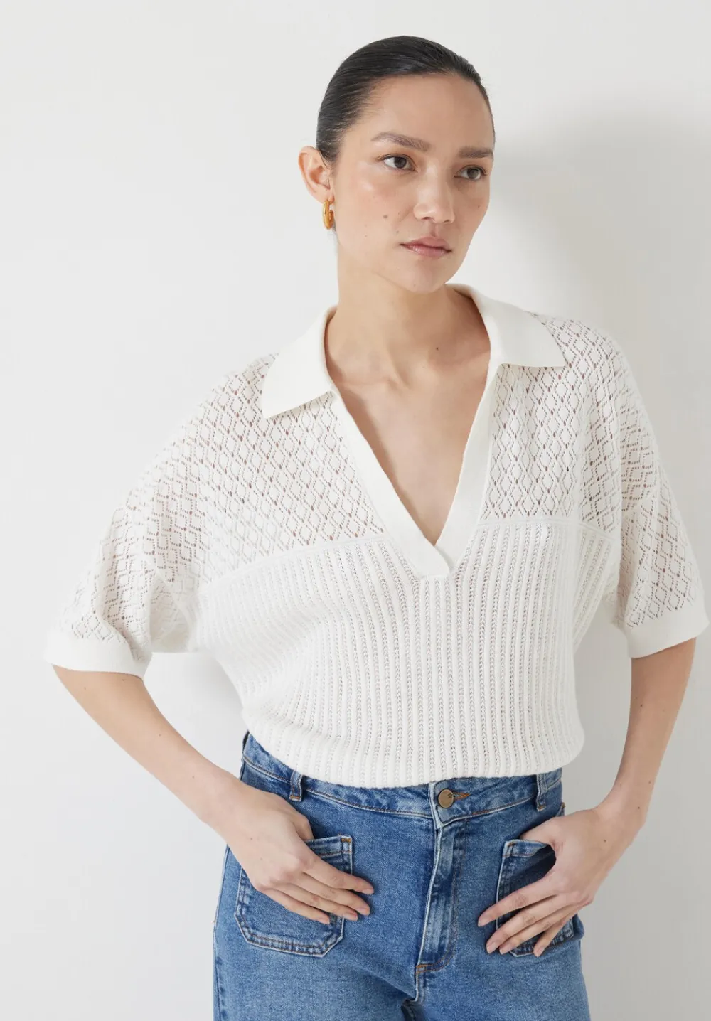 hush Tops & T-Shirts|Jumpers & Cardigans|Interest Stitch Collar Top Soft White
