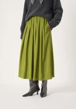 hush Skirts|Ivy Pleated Air Flow Midi Skirt Olive Green