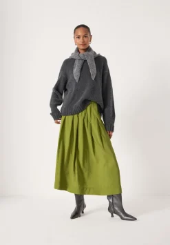hush Skirts|Ivy Pleated Air Flow Midi Skirt Olive Green
