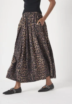 hush Skirts|Ivy Pleated Air Flow Midi Skirt Soft Leopard