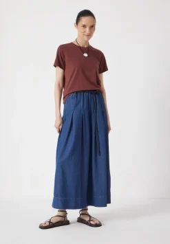 hush Skirts|Ivy Pleated Denim Midi Skirt Mid Authentic Wash