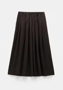 hush Skirts|Ivy Pleated Linen Blend Midi Skirt Dark Brown