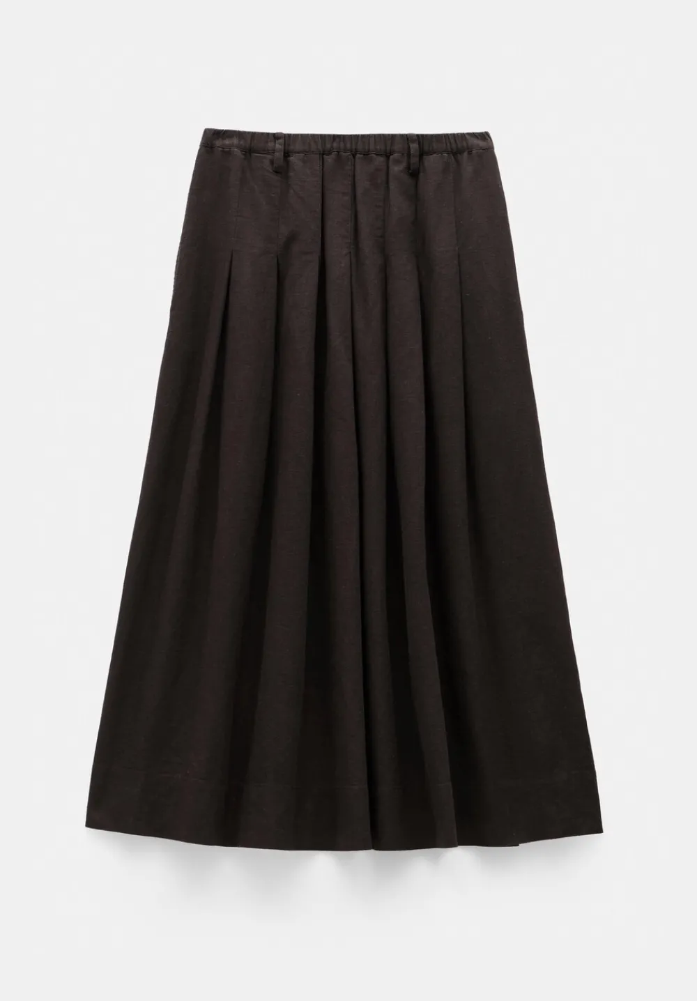 hush Skirts|Ivy Pleated Linen Blend Midi Skirt Dark Brown