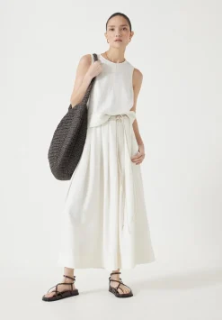 hush Skirts|Ivy Pleated Linen Blend Midi Skirt Off White