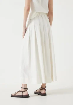 hush Skirts|Ivy Pleated Linen Blend Midi Skirt Off White