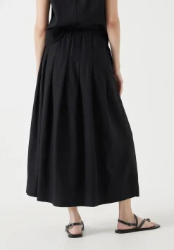 hush Skirts|Ivy Pleated Linen Blend Midi Skirt Washed Black