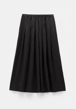 hush Skirts|Ivy Pleated Linen Blend Midi Skirt Washed Black