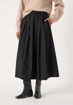 hush Skirts|Ivy Pleated Wool-Blend Midi Skirt Black