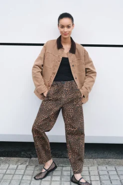 hush Trousers|Jeans|Jack Barrel Leg Pull On Cotton Trousers Brown Leopard Print
