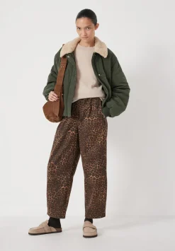 hush Trousers|Jeans|Jack Barrel Leg Pull On Cotton Trousers Brown Leopard Print
