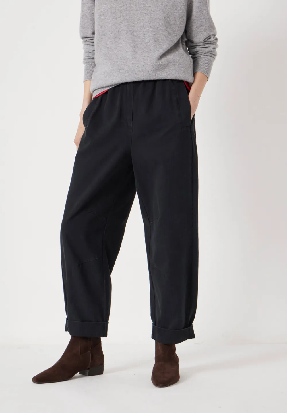 hush Trousers|Jeans|Jack Barrel Leg Pull On Cotton Trousers Black
