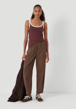 hush Trousers|Jeans|Jack Barrel Leg Pull On Cotton Trousers Washed Brown