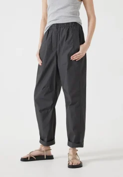 hush Trousers|Jack Barrel Leg Pull On Lightweight Cotton Trousers Washed Black