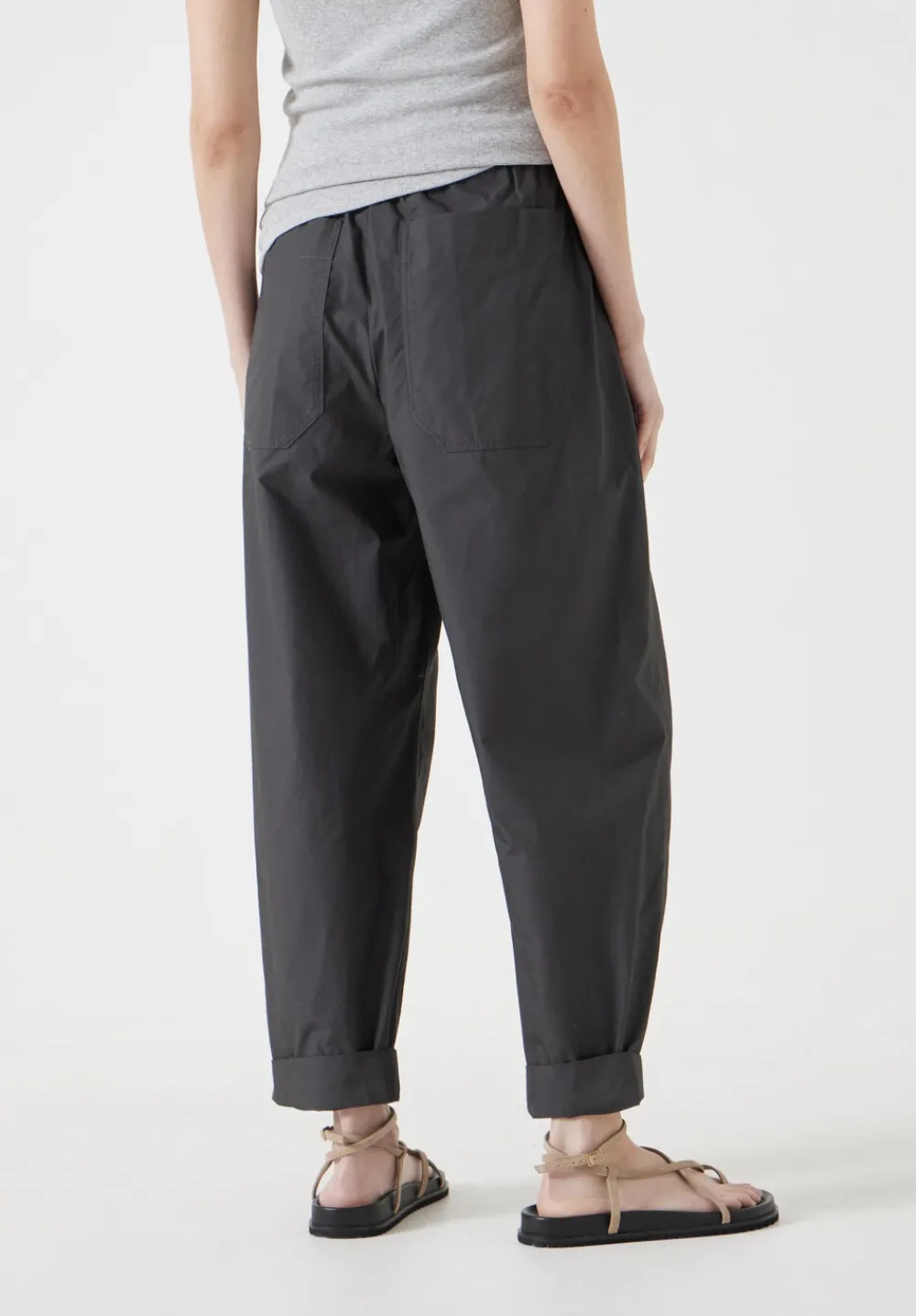 hush Trousers|Jack Barrel Leg Pull On Lightweight Cotton Trousers Washed Black
