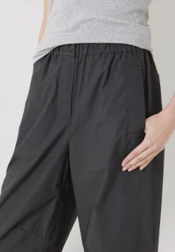 hush Trousers|Jack Barrel Leg Pull On Lightweight Cotton Trousers Washed Black