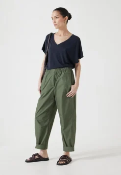 hush Trousers|Jack Barrel Leg Pull On Lightweight Cotton Trousers Khaki