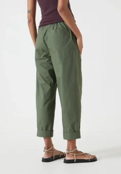 hush Trousers|Jack Barrel Leg Pull On Lightweight Cotton Trousers Khaki