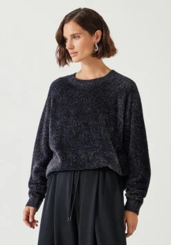 hush Jumpers & Cardigans|Jaime Metallic Tinsel Crew Neck Jumper Black/Silver Metallic