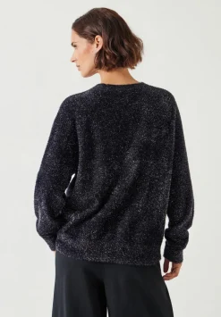 hush Jumpers & Cardigans|Jaime Metallic Tinsel Crew Neck Jumper Black/Silver Metallic