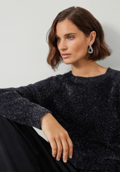 hush Jumpers & Cardigans|Jaime Metallic Tinsel Crew Neck Jumper Black/Silver Metallic