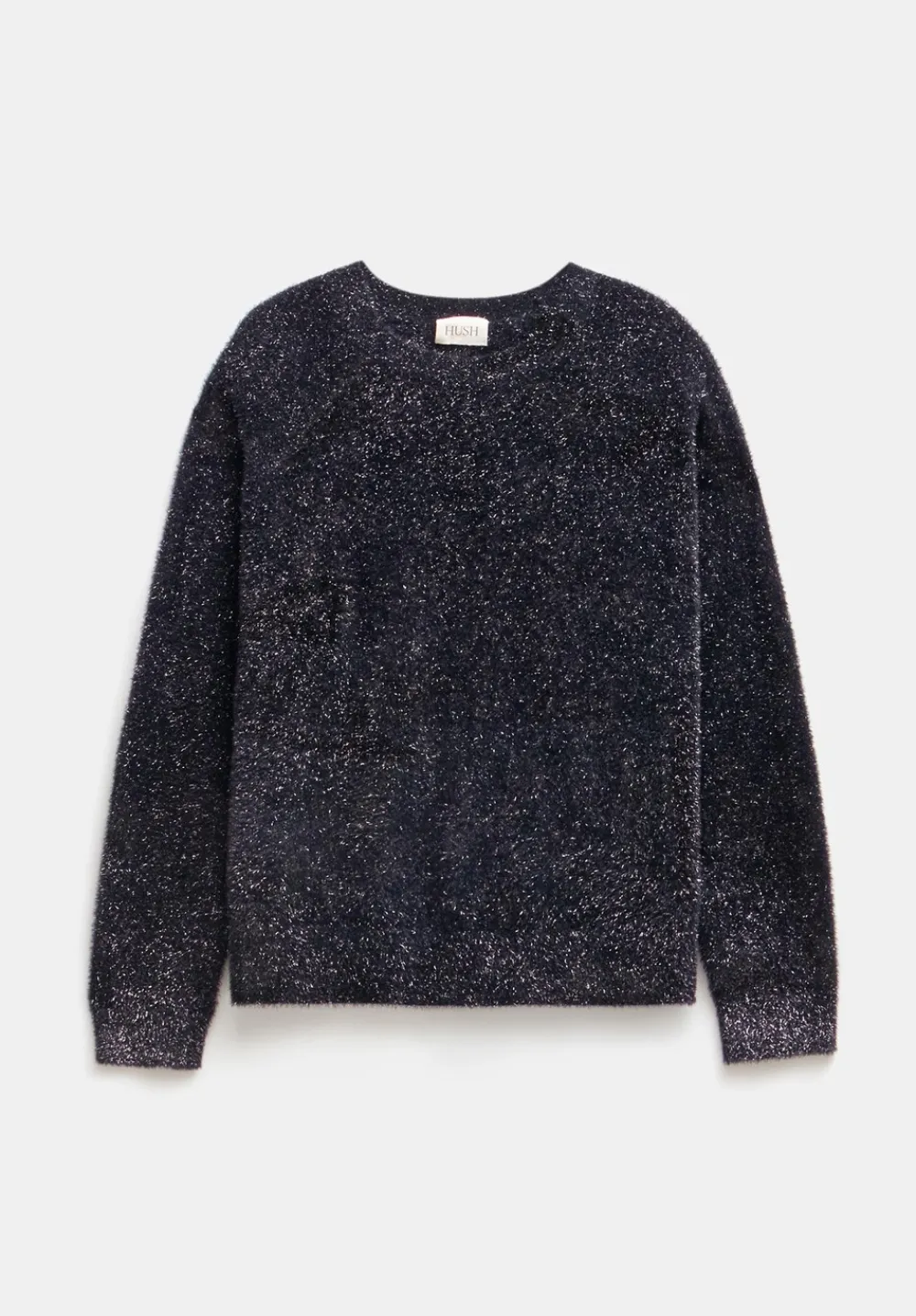 hush Jumpers & Cardigans|Jaime Metallic Tinsel Crew Neck Jumper Black/Silver Metallic