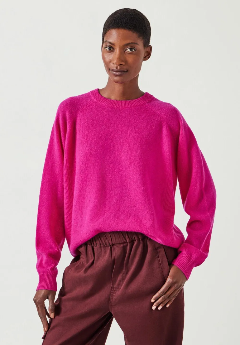 hush Jumpers & Cardigans|Jasmine Cashmere Rib Detail Jumper Magenta Pink