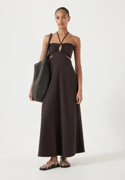 hush Dresses|Jemma Cotton Jersey Cut-out Dress Dark Brown