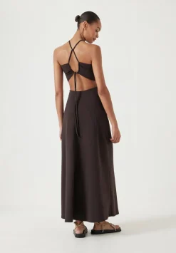 hush Dresses|Jemma Cotton Jersey Cut-out Dress Dark Brown