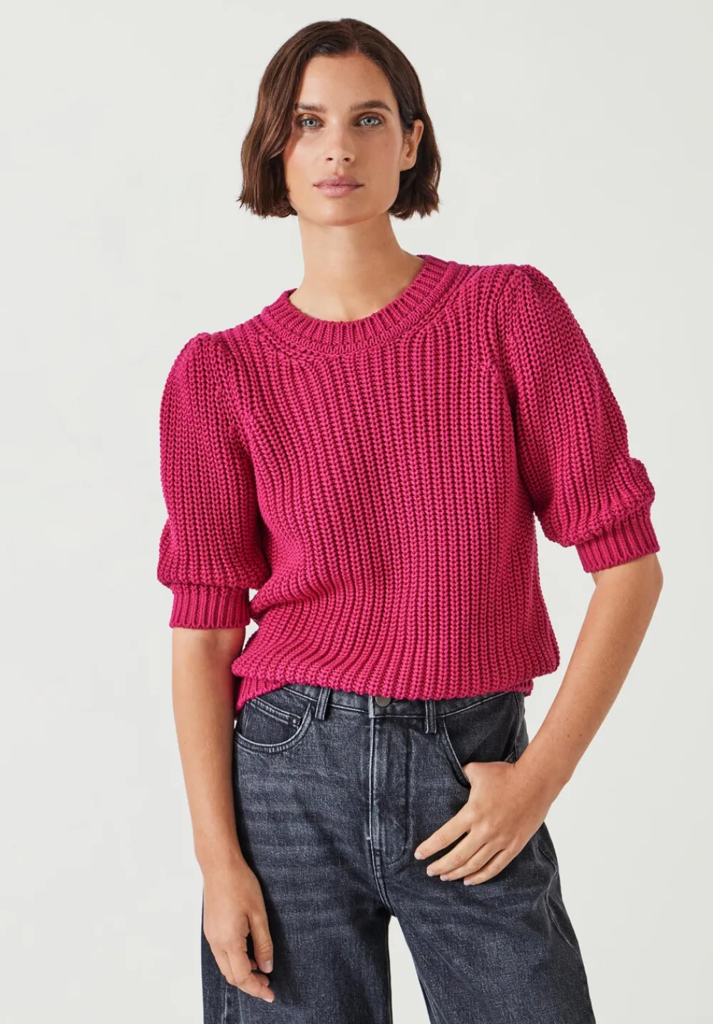 hush Tops & T-Shirts|Jessie Cotton Puff Sleeve Ribbed Top Pink