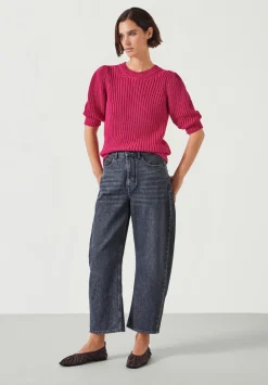 hush Tops & T-Shirts|Jessie Cotton Puff Sleeve Ribbed Top Pink