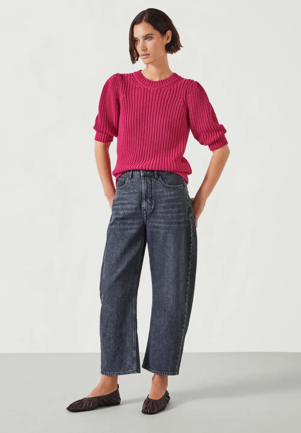 hush Tops & T-Shirts|Jessie Cotton Puff Sleeve Ribbed Top Pink