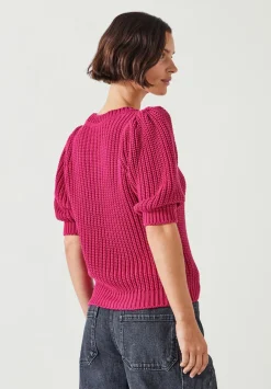 hush Tops & T-Shirts|Jessie Cotton Puff Sleeve Ribbed Top Pink