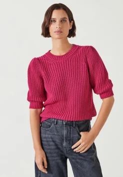 hush Tops & T-Shirts|Jessie Cotton Puff Sleeve Ribbed Top Pink