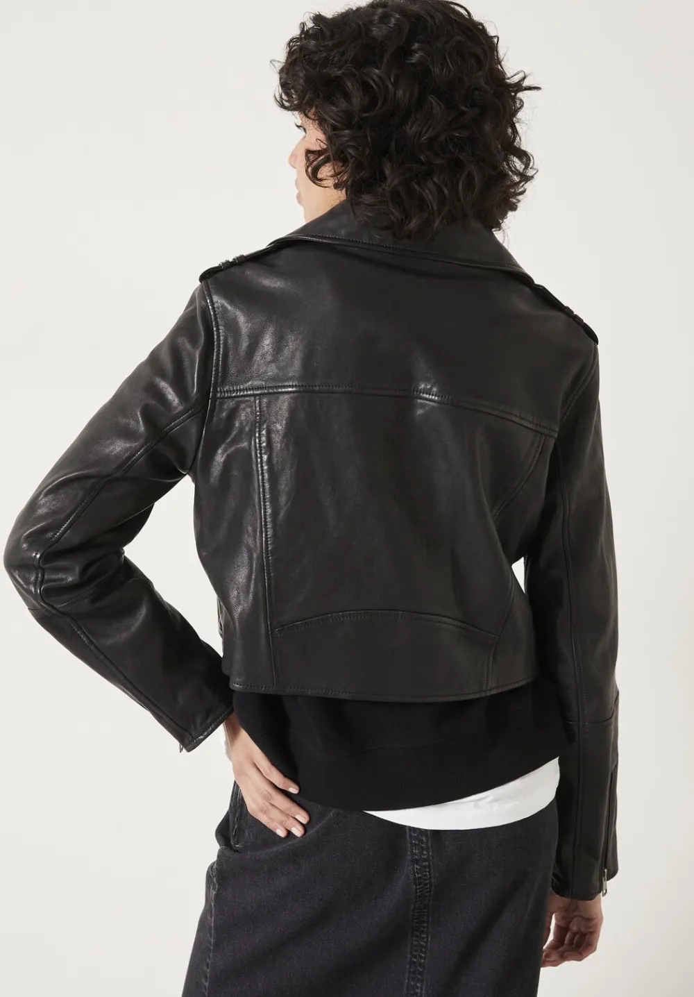 hush Jackets & Coats|Jet Cropped Leather Biker Jacket Black