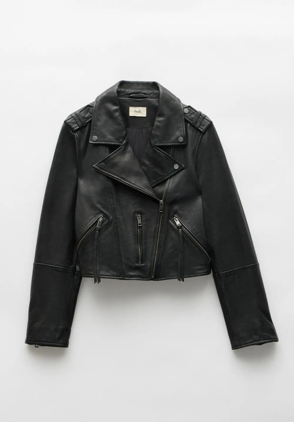 hush Jackets & Coats|Jet Cropped Leather Biker Jacket Black