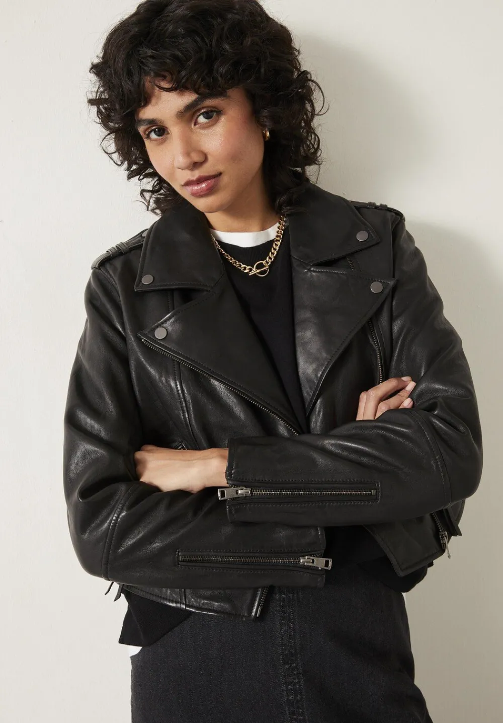 hush Jackets & Coats|Jet Cropped Leather Biker Jacket Black