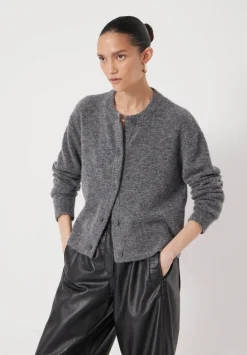 hush Jumpers & Cardigans|Juni Crew Neck Wool Blend Cardigan Mid Grey Marl