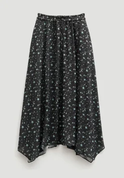 hush Skirts|Kaia Chiffon Hanky Hem Skirt Ditsy Floral Black