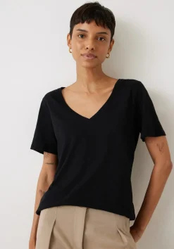 hush Tops & T-Shirts|Kali Cotton Slub V-Neck T-Shirt Black