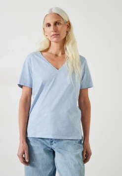 hush Tops & T-Shirts|Kali Cotton Slub V-Neck T-Shirt Morning Blue
