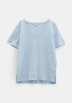 hush Tops & T-Shirts|Kali Cotton Slub V-Neck T-Shirt Morning Blue