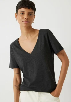 hush Tops & T-Shirts|Kali Cotton Slub V-Neck T-Shirt Charcoal Marl